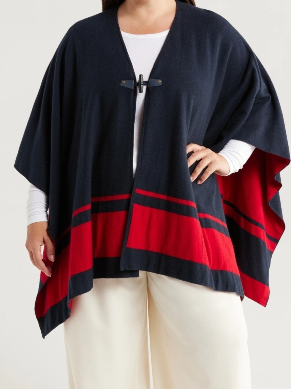 Ralph Lauren Women's Intarsia-Knit Two-Tone Poncho Wool Cashmere Blend